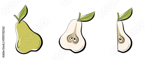 An colorful abstract apple on green summer background. The icon is made in one line style and have a flat background. Stylish fruity red illustration, icon, background. Vector graphic.