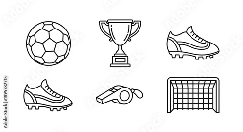 Soccer Football Sports Equipment Icons.