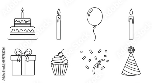 Birthday Celebration Party Icon Set.