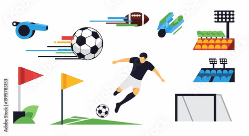 Soccer player kicking ball in action.