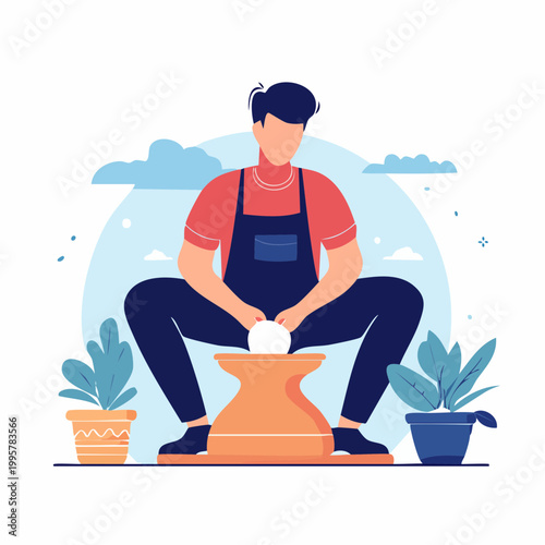 Potter working with clay on a pottery wheel