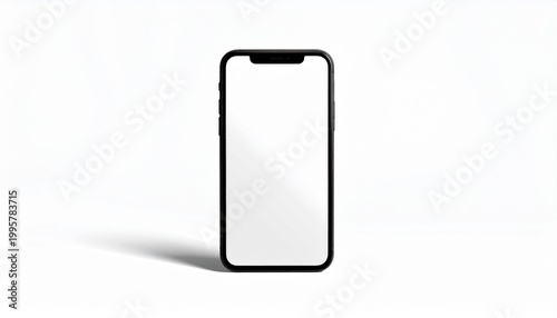 Modern mobile device front view with blank screen on white background, studio shot