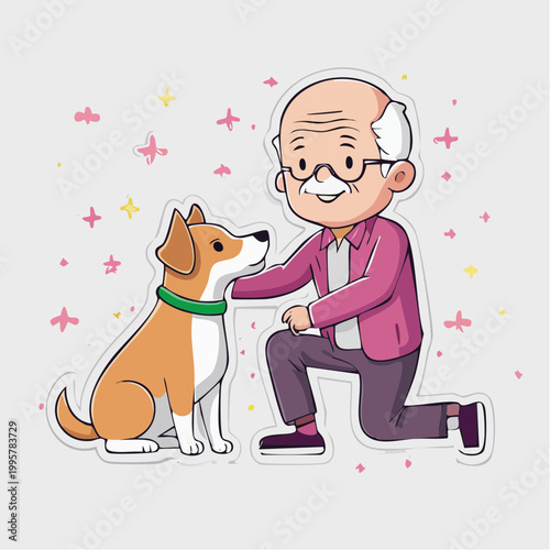 Elderly Man Kneeling with Dog