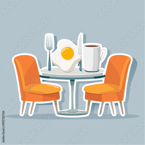 Breakfast Table Setting with Fried Egg and Coffee