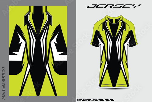 Sublimation Sportswear Jersey Design with Geometric Lime Green and Black Patterns.