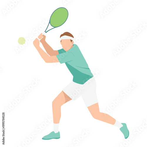 Tennis player swings a racket with focus and precision while attempting to return a serve, demonstrating athletic movement and skill in this vibrant and stylized flat vector sports illustration.