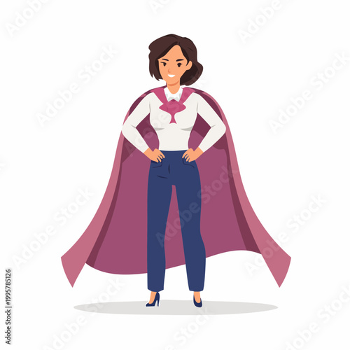 Woman in Superhero Cape Standing Confidently
