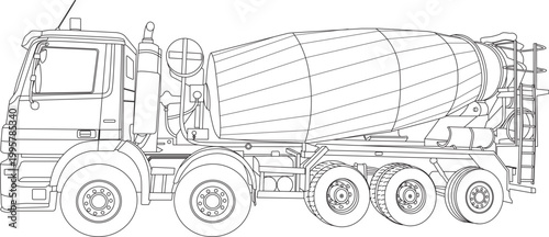 Detailed and clean Outline illustration of a cement mixer truck