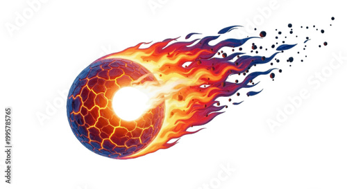 Vector illustration of vibrant flaming meteor comet fireball on a transparent background