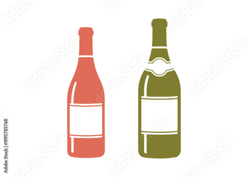 Mockup of a wine bottle set featuring a label. 3D vector graphic. Cartoonish minimalistic design.