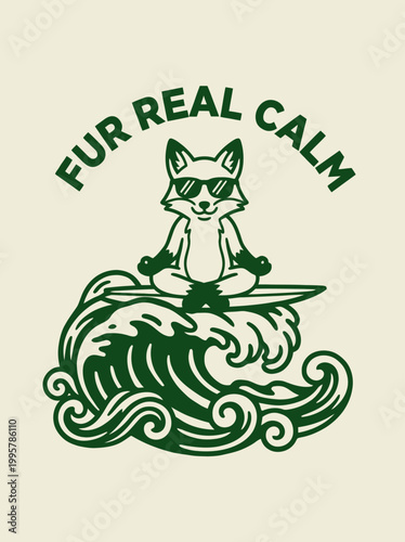 Cartoon Fox Wearing Sunglasses Surfing.