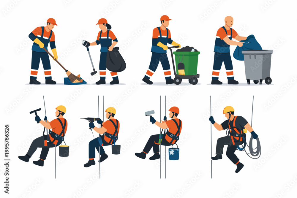 Fototapeta premium Diverse team of workers engaged in cleaning and maintenance tasks