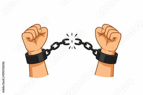 Breaking free concept with male hands and broken chains