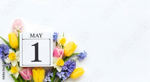 May 1 calendar date with colorful flowers