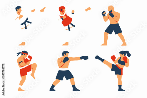 Martial arts athletes practicing diverse techniques and styles