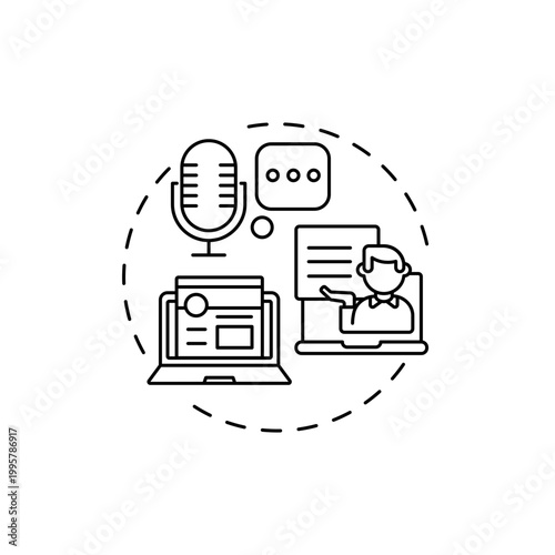 Motivational podcasts and blogs concept icon. Inspiration from people idea thin line illustration. Listening to audiobook and reading quotes. Vector isolated outline RGB color drawing