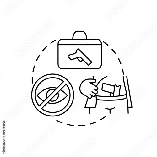 Concealed carry red gradient concept icon. Hidden firearm. Pistol for defense. Weapon ownership regulation. Gun control idea thin line illustration. Vector isolated outline RGB color drawing