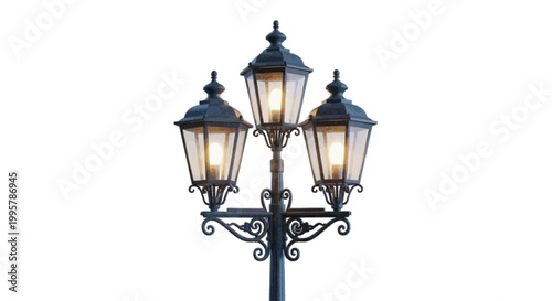 Vector illustration of vintage triple street lamp post on a transparent background