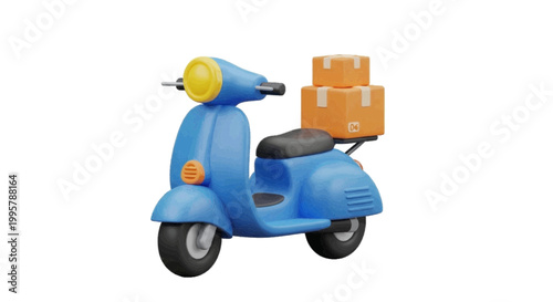 Vector illustration of 3d delivery scooter with cardboard boxes on a transparent background