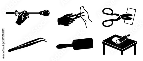 Fotografie Glassblowing Tools and Crafting Icons Set, Traditional Handmade Artistry Element