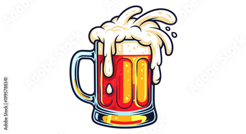 Frothy Beer Mug Overflowing with Foamy Head