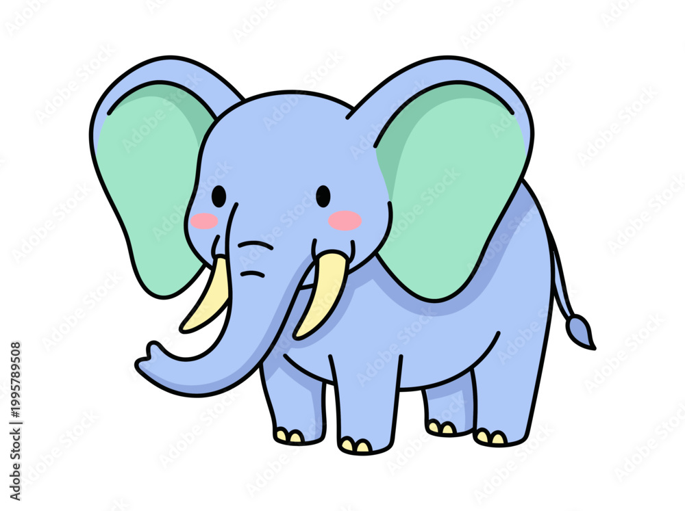Obraz premium Cute cartoon elephant character with large ears and tusks.