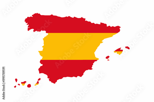 Map of spain in spanish flag colors red and yellow