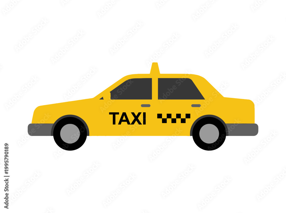 Naklejka premium Flat Vector Illustration of a Yellow Taxi Cab Side View.