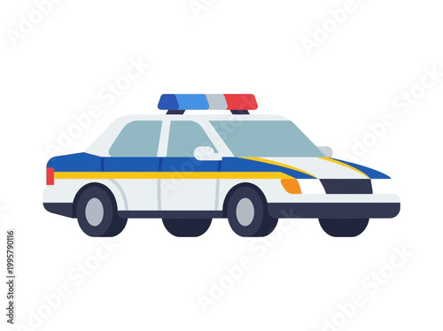 Flat vector illustration of a police car patrol vehicle.