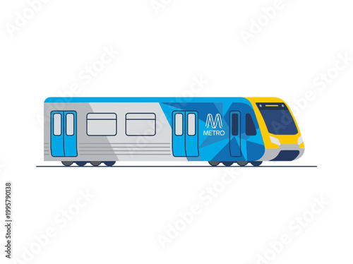 Modern Blue and Yellow Metro Train Carriage Illustration.