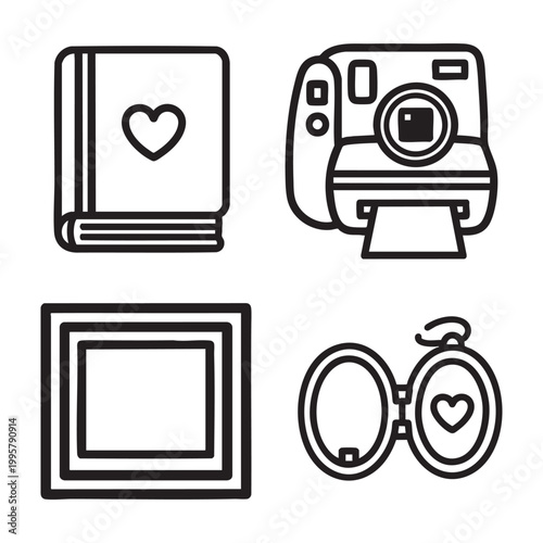 Memory Bold Line Art set with Camera Album Frame Locket