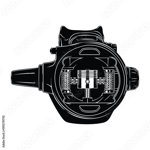 Diving regulator silhouette set bundle on white background vector.