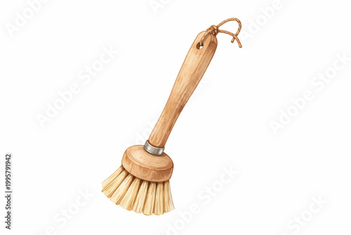 Wooden handle dish brush with natural bristles for eco-friendly cleaning