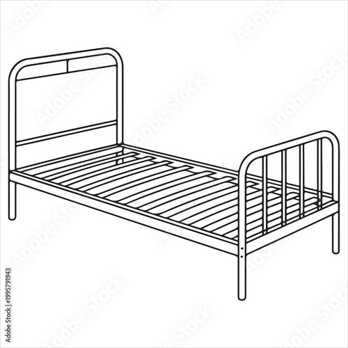 Simple metal twin bed frame with slatted base