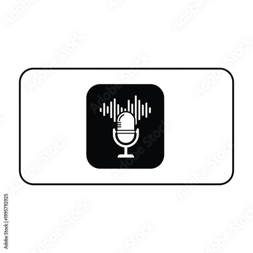 Microphone icon with sound waves on black background