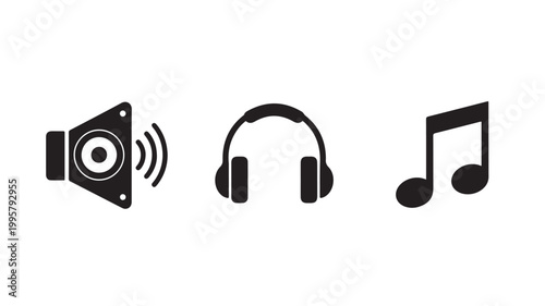 A film reel, vintage movie camera, and clapperboard are presented as black silhouettes on white.