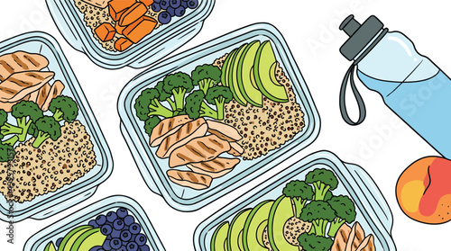 Healthy meal bowls top down view highlighting nutritious lunch portions.