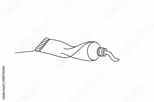 Minimalist line drawing of toothpaste tube with curling paste emerging