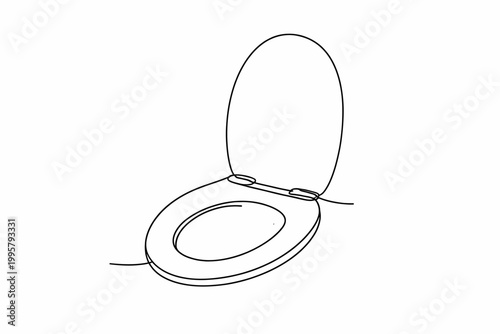 Minimalistic line art of open toilet seat in simple black and white design