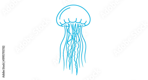 Minimalist Blue Jellyfish Outline Icon on White Background