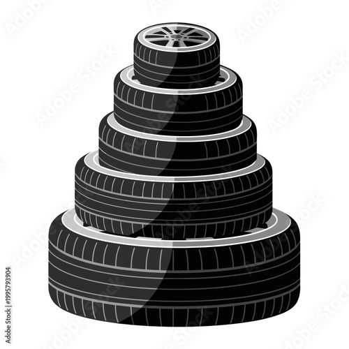 Stack of Car Tires Arranged in a Pyramid Shape