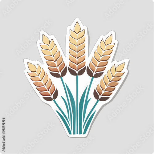 Illustration of Five Wheat Stalks with Green Leaves