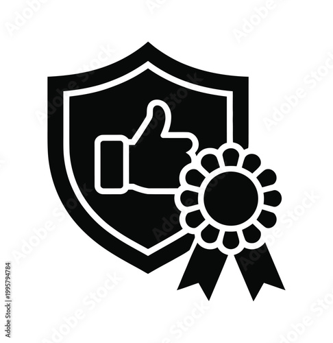 Shield icon with thumbs up and rosette award symbol