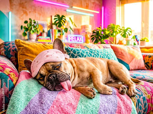 French Bulldog Sleeping with Eye Mask