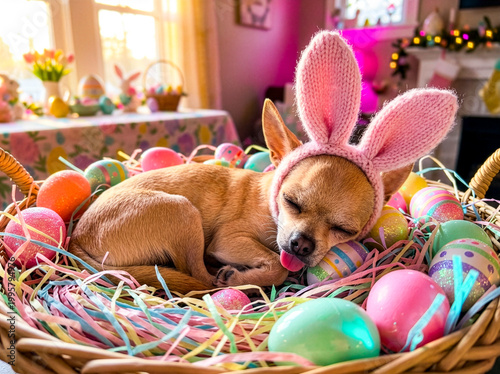 Chihuahua Sleeping in Easter Basket