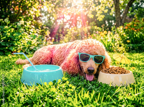 Poodle Relaxing in Sunlit Grass