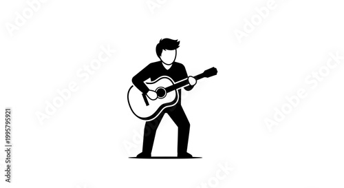 Musician Playing Acoustic Guitar Icon Silhouette