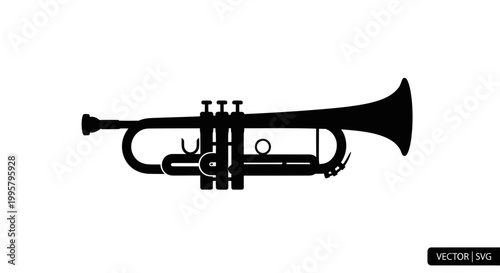 Black Silhouette of a Trumpet on White Background, Vector Illustration