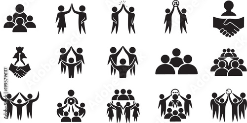 Black silhouettes of people teamwork and partnership icons