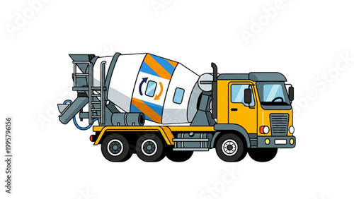 Heavy Construction Concrete Mixer Truck Side View Illustration